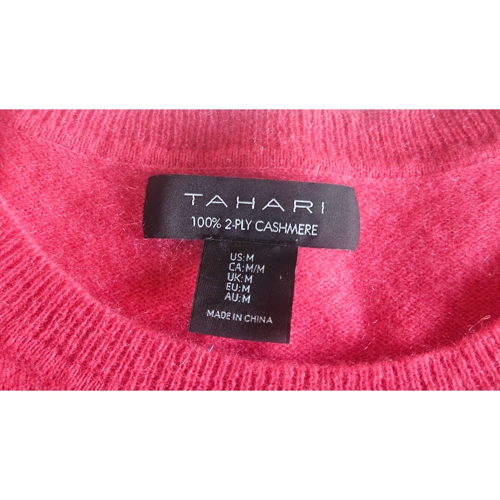 Tahari 100% 2-Ply Cashmere Sweater Women's M Fuchsia Pink  Crew Neck Luxury Knit - Picture 3 of 8